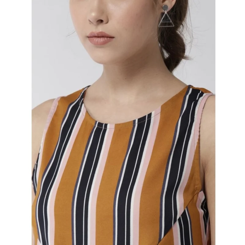 Alternative view of Women's Polyester Striped Sleeveless Below Knee Dress (Mustard)