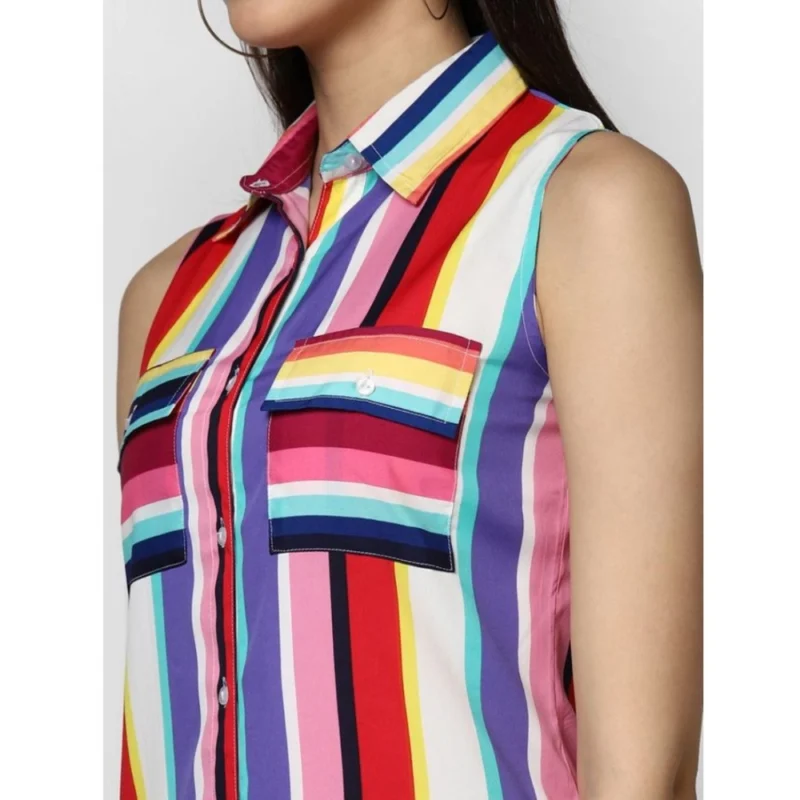 Alternative view of Women's Polyester Striped Sleeveless Calf-length Dress (Multicolor)