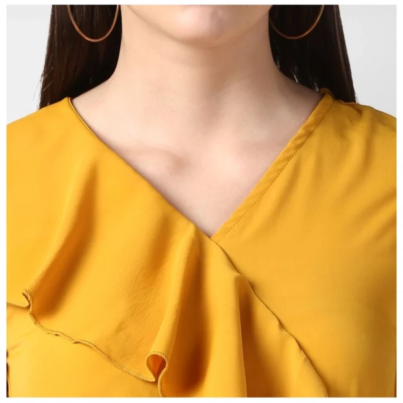 Alternative view of Women's Polyester Ruffled Cap Sleeve Knee-Length Dress (Yellow)