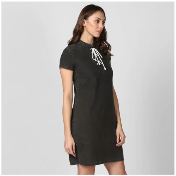 Generic Women's Denim Solid Short Sleeve Above Knee Dress (Black) - Image 3
