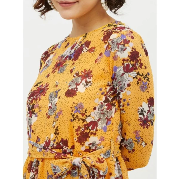 Generic Women's Polyester Floral Long Sleeves Calf-length Dress (Multicolor) - Image 2