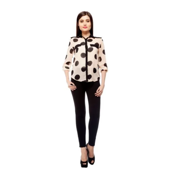 Women's Polyester Polka Roll Up Sleeve Standard Length Shirt (Peach) - Image 5