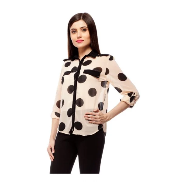 Women's Polyester Polka Roll Up Sleeve Standard Length Shirt (Peach) - Image 2