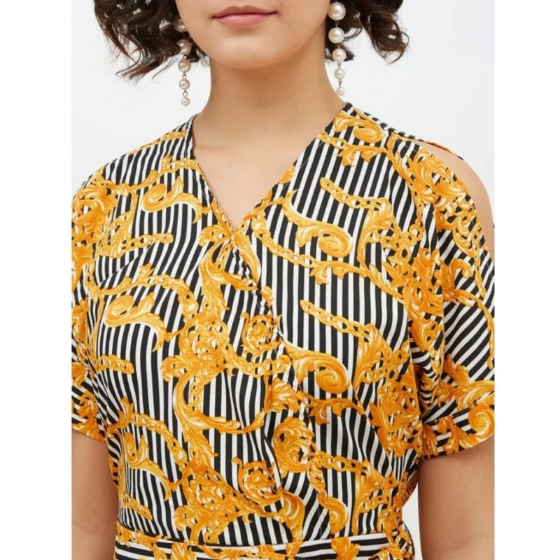 Alternative view of Women's Polyester Printed Half Sleeve Long Jumpsuit (Yellow)