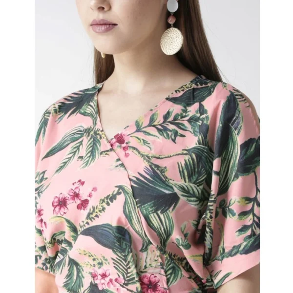 Generic Women's Polyester Floral Half Sleeve Jumpsuit (Pink) - Image 2