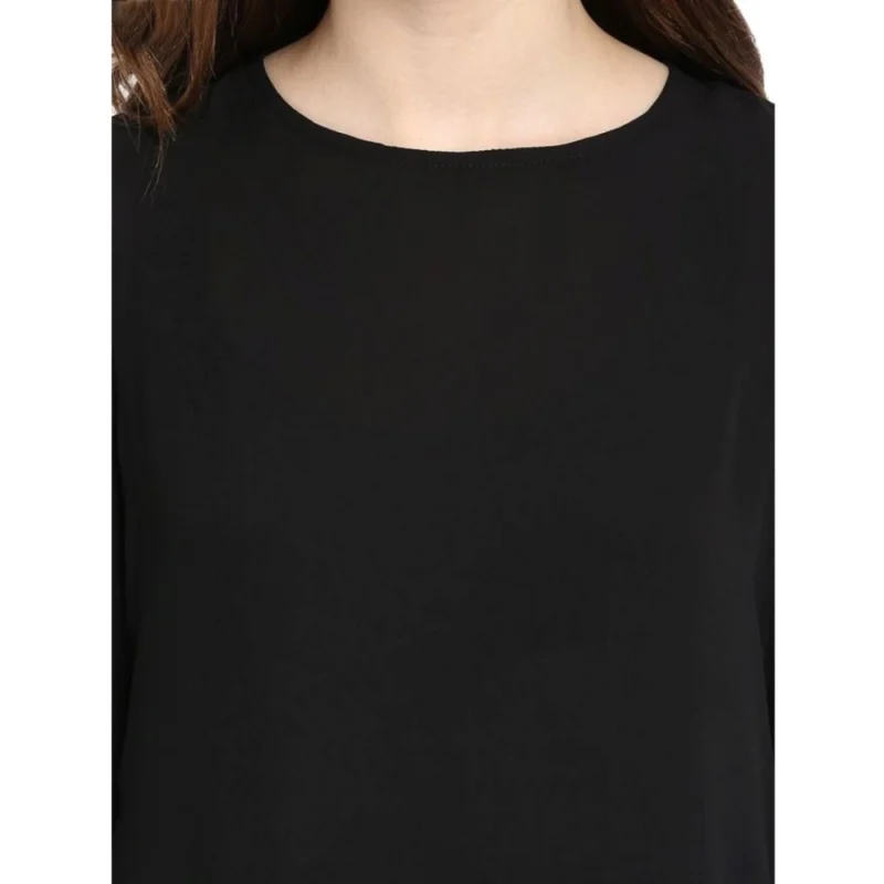 Alternative view of Women's Polyester Georgette Self Design Bell Sleeve Regular Top (Black)
