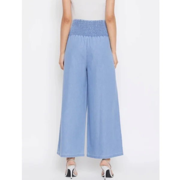 Generic Women's Denim Solid Smocked Trousers (Blue) - Image 3