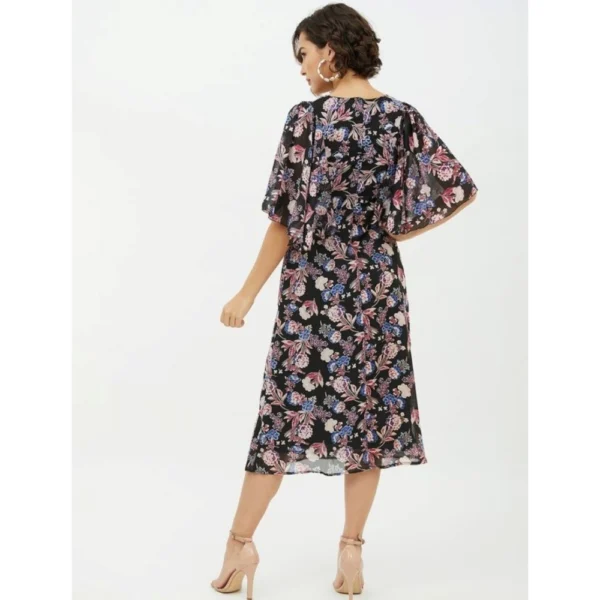 Generic Women's Polyester Chain Print Cap Sleeve Calf-length Dress (Multicolor) - Image 7