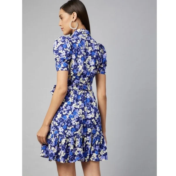 Generic Women's Polyester Floral Short Sleeve Above Knee Dress (Blue - Purple) - Image 7
