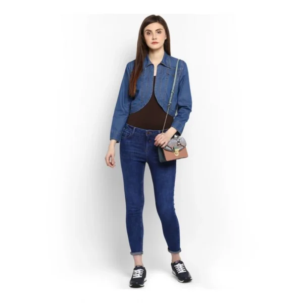 Women's Denim Solid 3-4th Sleeves Shrug (Blue) - Image 6