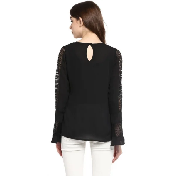 Generic Women's Polyester Georgette Self Design Bell Sleeve Regular Top (Black) - Image 7