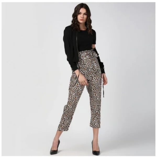Generic Women's Polyester Animal Print Elasticated Trousers (White - Yellow) - Image 3