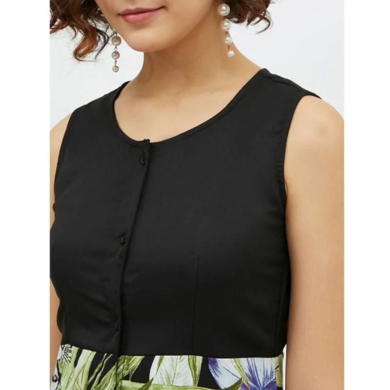 Alternative view of Women's Rayon Floral Sleeveless Calf-length Dress (Multicolor)