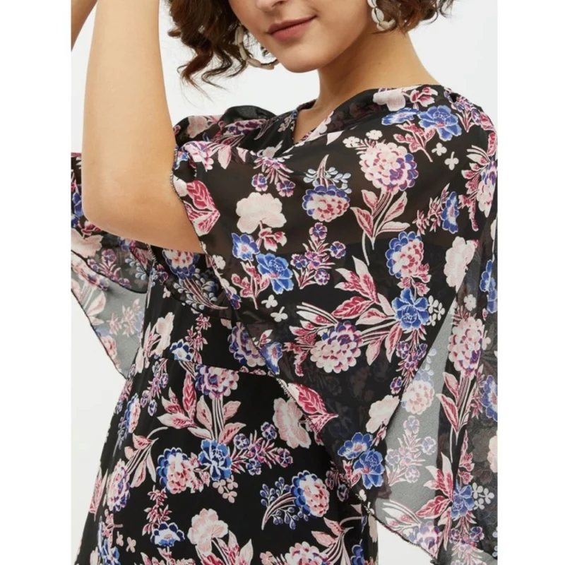 Alternative view of Women's Polyester Chain Print Cap Sleeve Calf-length Dress (Multicolor)