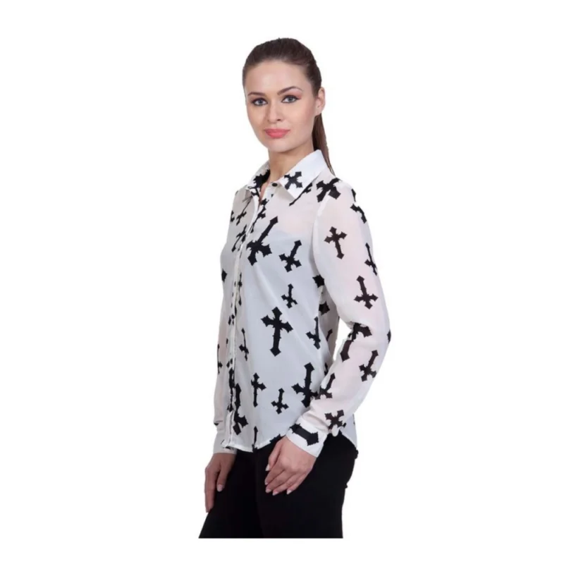 Alternative view of Women's Polyester Printed Long Sleeves Standard Length Shirt (White)