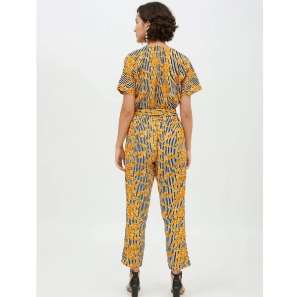 Generic Women's Polyester Printed Half Sleeve Long Jumpsuit (Yellow) - Image 7