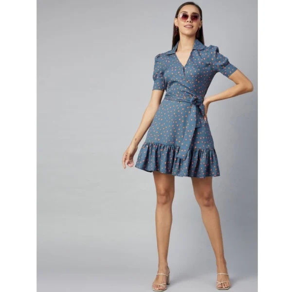 Generic Women's Polyester Polka Short Sleeve Above Knee Dress (Grey - Coral) - Image 6