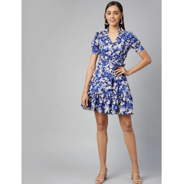 Generic Women's Polyester Floral Short Sleeve Above Knee Dress (Blue - Purple) - Image 6