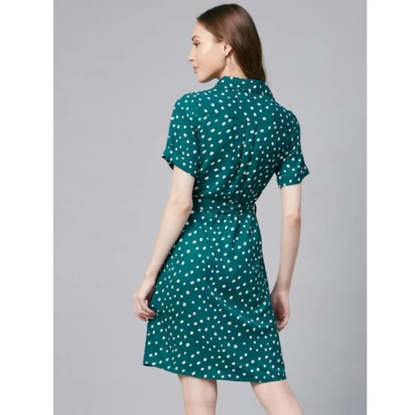 Generic Women's Polyester Polka Short Sleeve Above Knee Dress (Blue - White) - Image 7