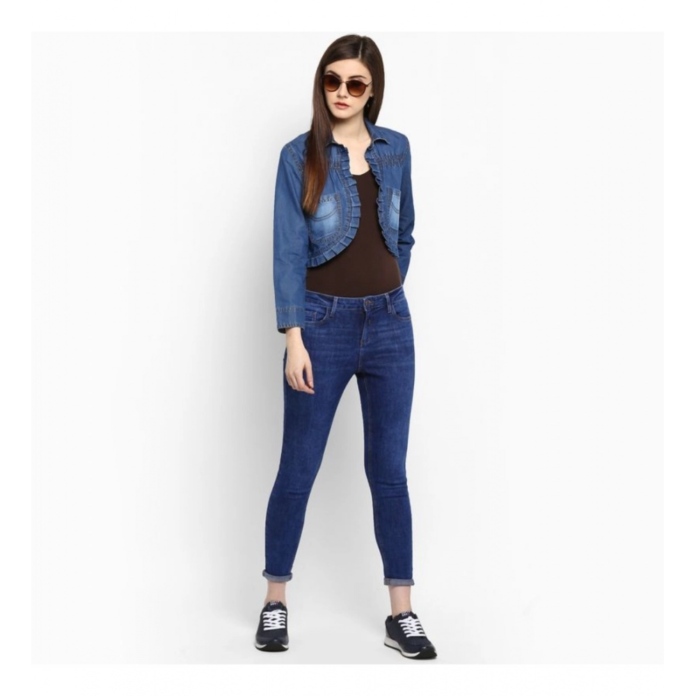 Women's Denim Pleated 3-4th Sleeves Shrug (Blue) - Image 6