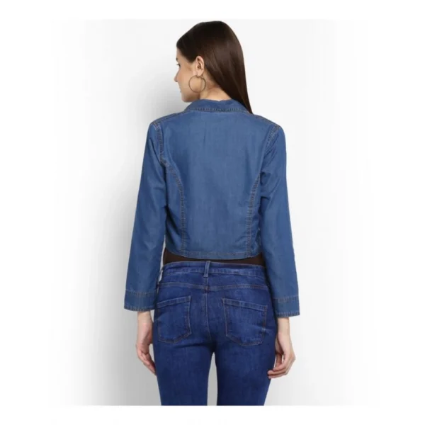Women's Denim Solid 3-4th Sleeves Shrug (Blue) - Image 7