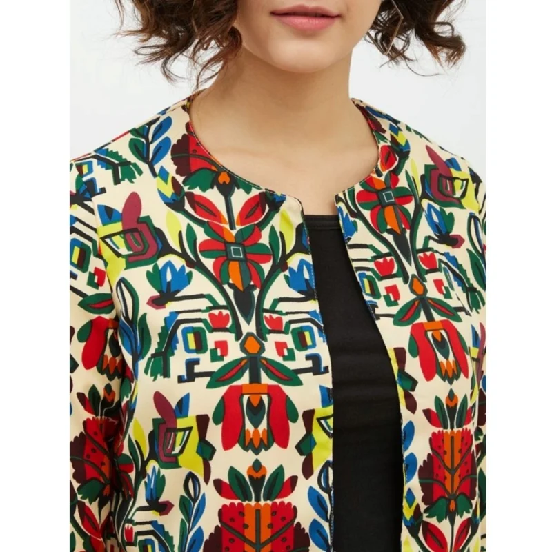 Alternative view of Women's Polyester Floral 3-4th Sleeves Shrug (Multicolor)