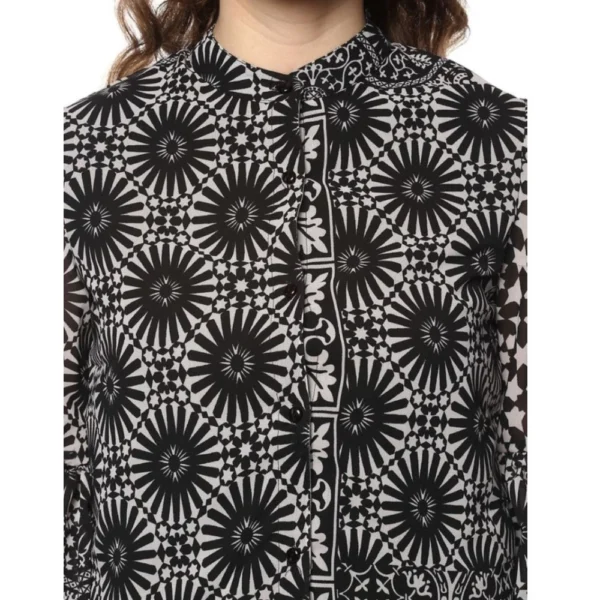 Generic Women's Polyester Printed Balloon Sleeve Top (Black - White) - Image 2