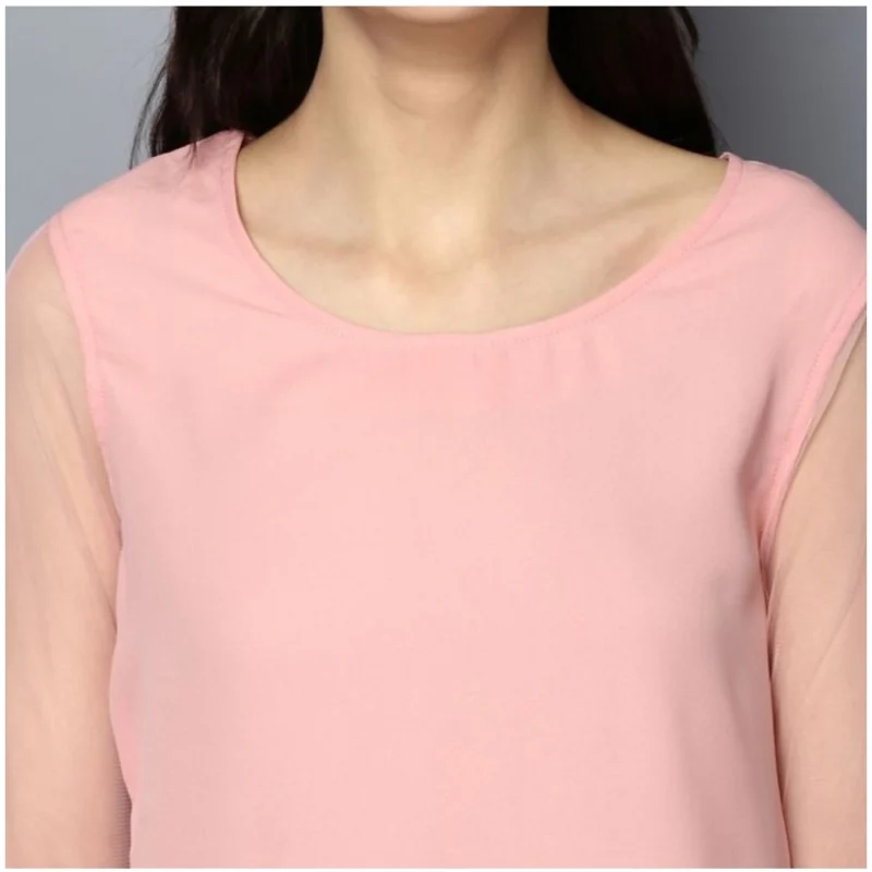 Alternative view of Women's Polyester Solid Tier Sleeve Top (Pink)