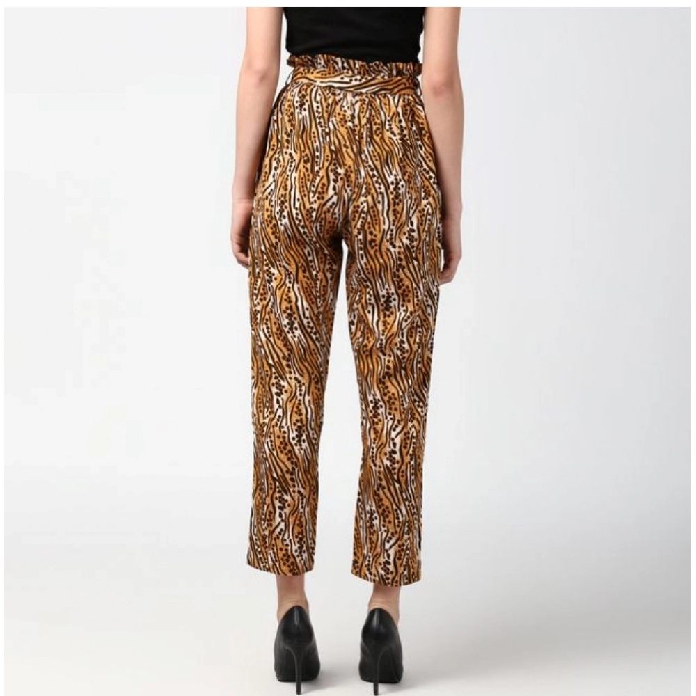 Women's Polyester Animal Print Elasticated Trousers (Orange - Black) - Image 4