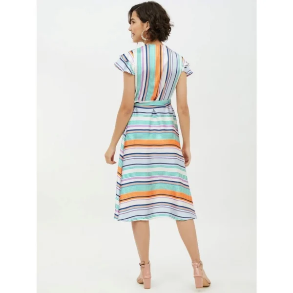 Generic Women's Satin Striped Short Sleeve Knee-Length Dress (Multicolor) - Image 7