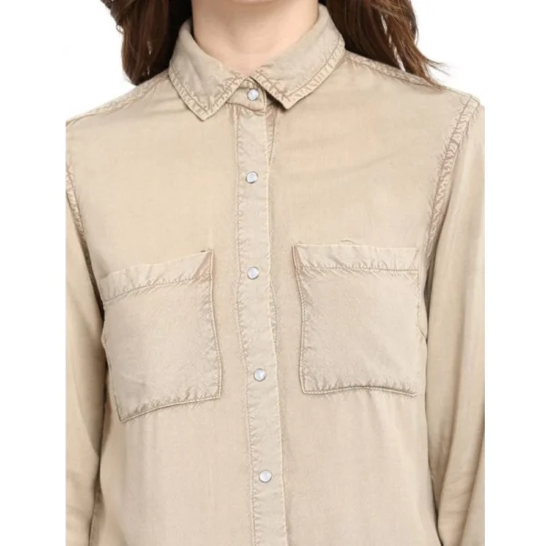 Women's Rayon Solid Long Sleeves Standard Length Shirt (Beige) - Image 2