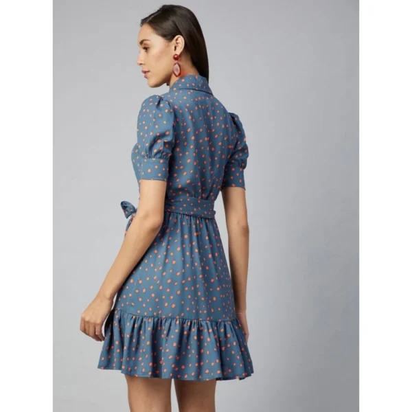 Generic Women's Polyester Polka Short Sleeve Above Knee Dress (Grey - Coral) - Image 7