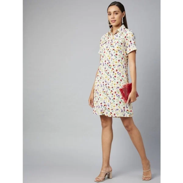 Generic Women's Polyester Floral Short Sleeve Above Knee Dress (Multicolor) - Image 6
