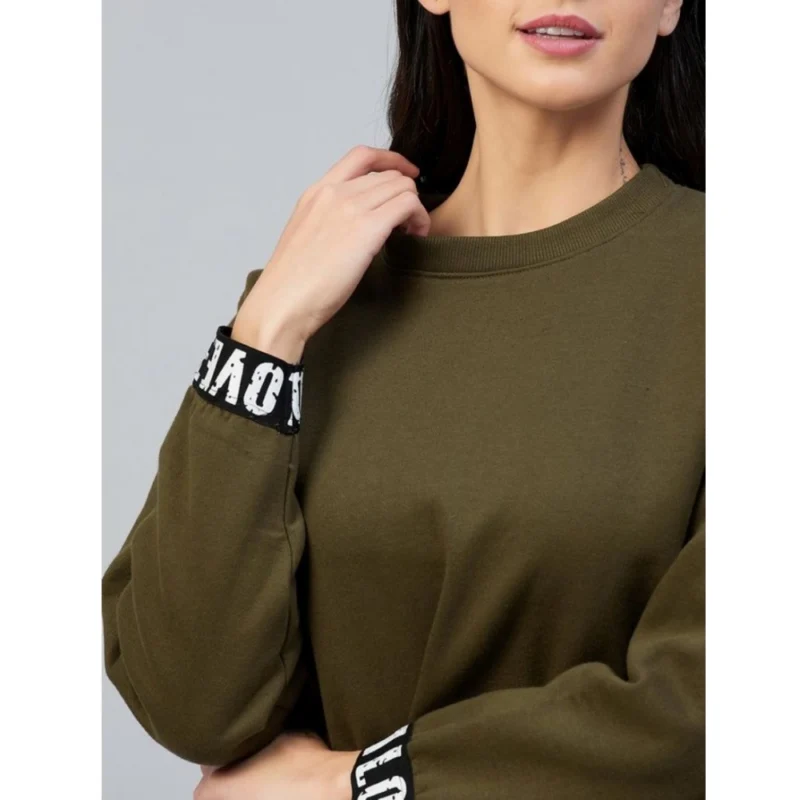 Alternative view of Women's Fleece Solid Long Sleeves Sweatshirt (Olive)