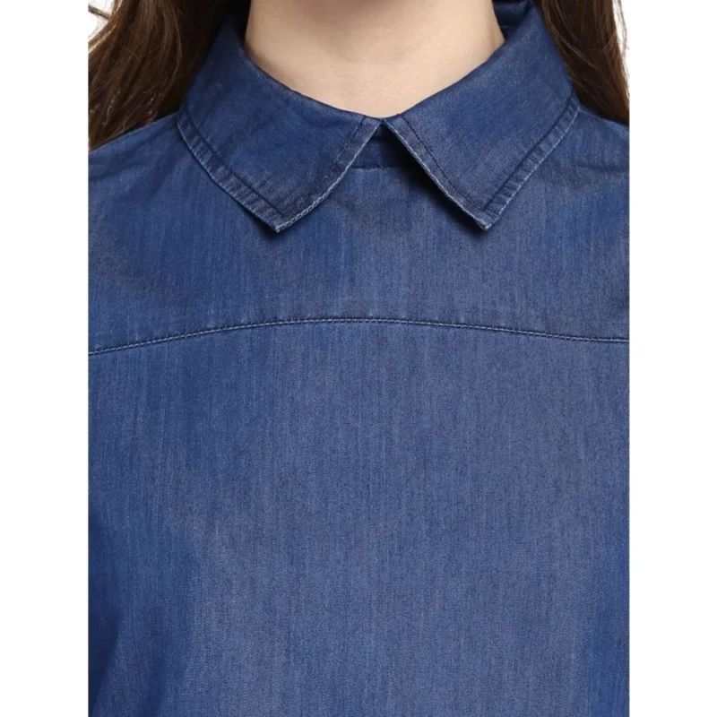 Alternative view of Women's Denim Solid Cold Shoulder Regular Top (Blue)