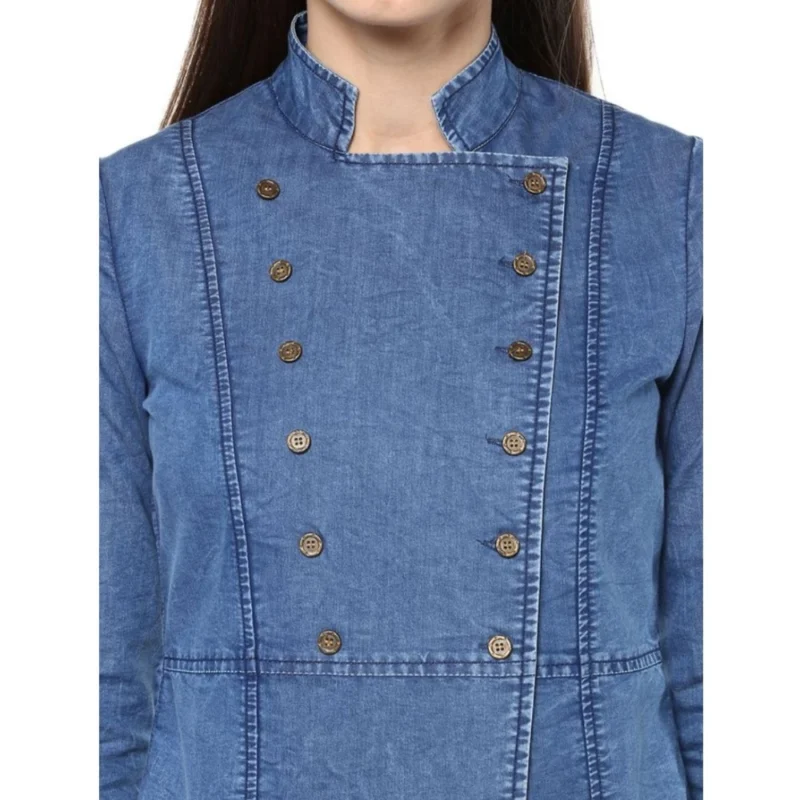 Alternative view of Women's Denim Solid 3-4th Sleeves Regular Top (Blue)
