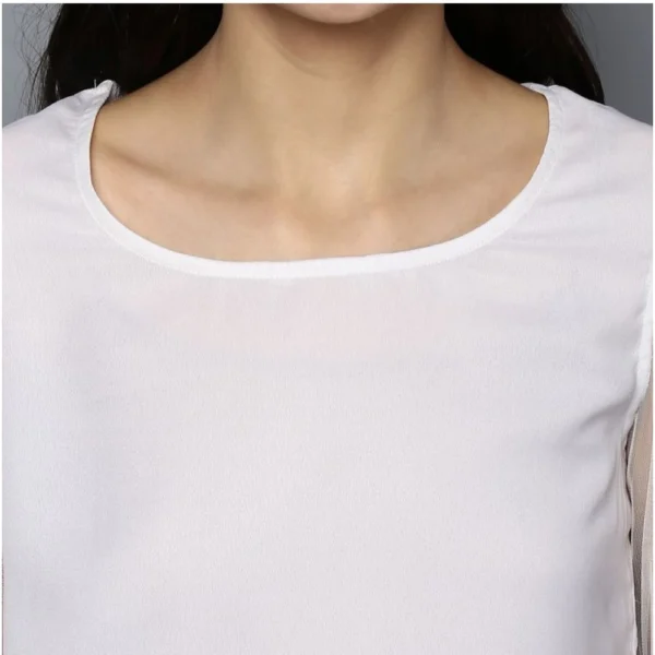 Generic Women's Polyester Solid Tier Sleeve Top (White) - Image 2