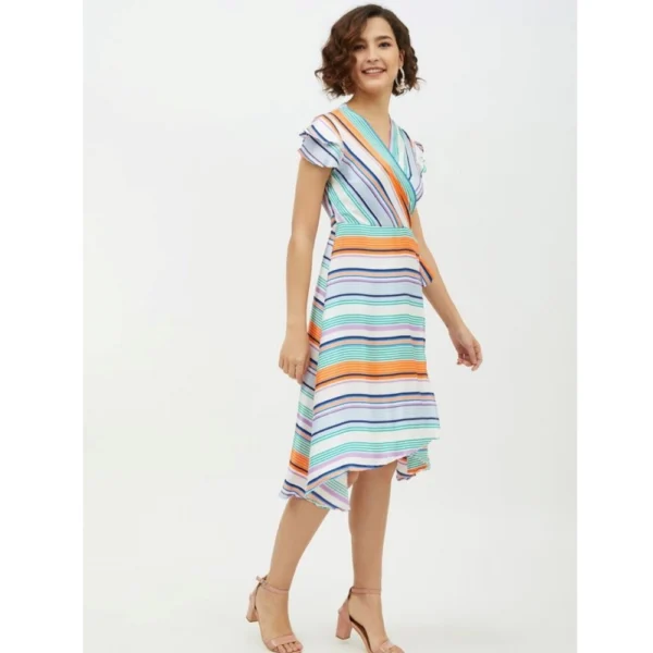 Generic Women's Satin Striped Short Sleeve Knee-Length Dress (Multicolor) - Image 4