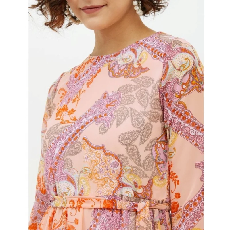 Alternative view of Women's Polyester Printed Long Sleeves Calf-length Dress (Multicolor)