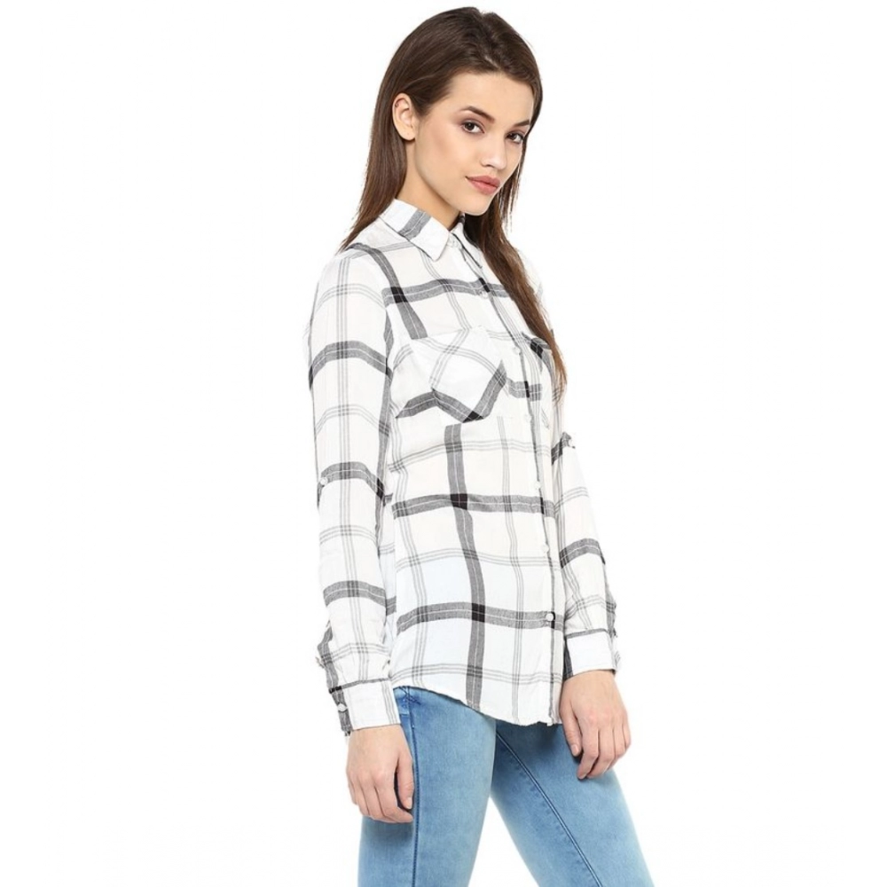 Women's Rayon Checkered Long Sleeves Standard Length Shirt (Black - White) - Image 3