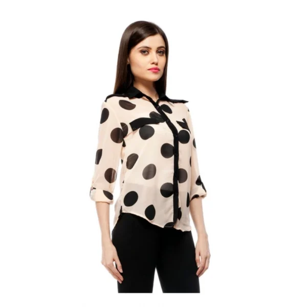 Women's Polyester Polka Roll Up Sleeve Standard Length Shirt (Peach) - Image 3