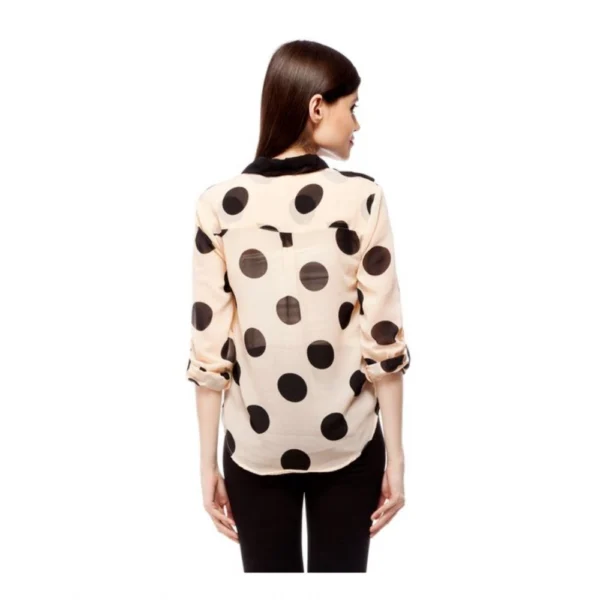 Women's Polyester Polka Roll Up Sleeve Standard Length Shirt (Peach) - Image 6