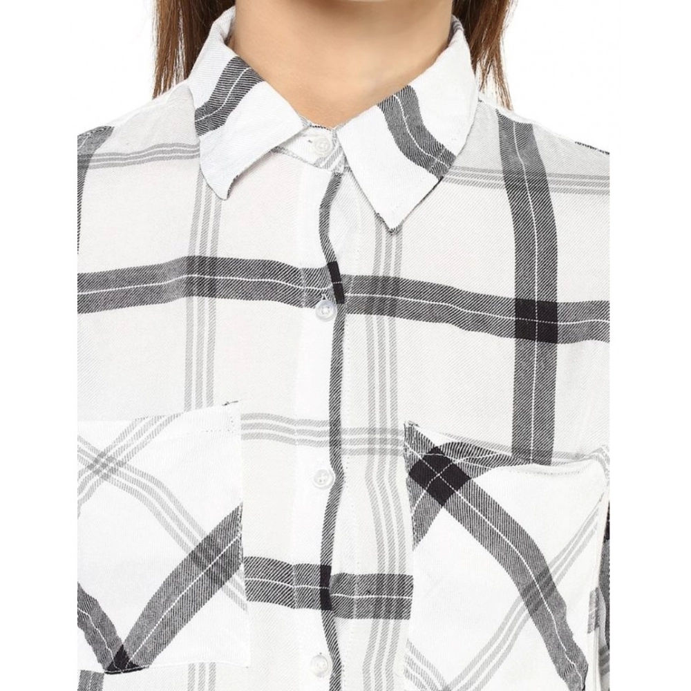 Women's Rayon Checkered Long Sleeves Standard Length Shirt (Black - White) - Image 2