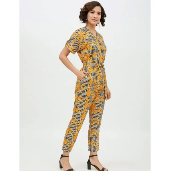 Generic Women's Polyester Printed Half Sleeve Long Jumpsuit (Yellow) - Image 4