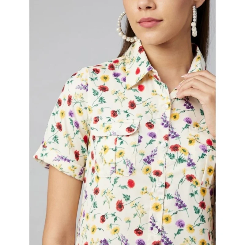Alternative view of Women's Polyester Floral Short Sleeve Above Knee Dress (Multicolor)