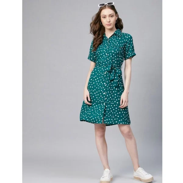 Generic Women's Polyester Polka Short Sleeve Above Knee Dress (Blue - White) - Image 6