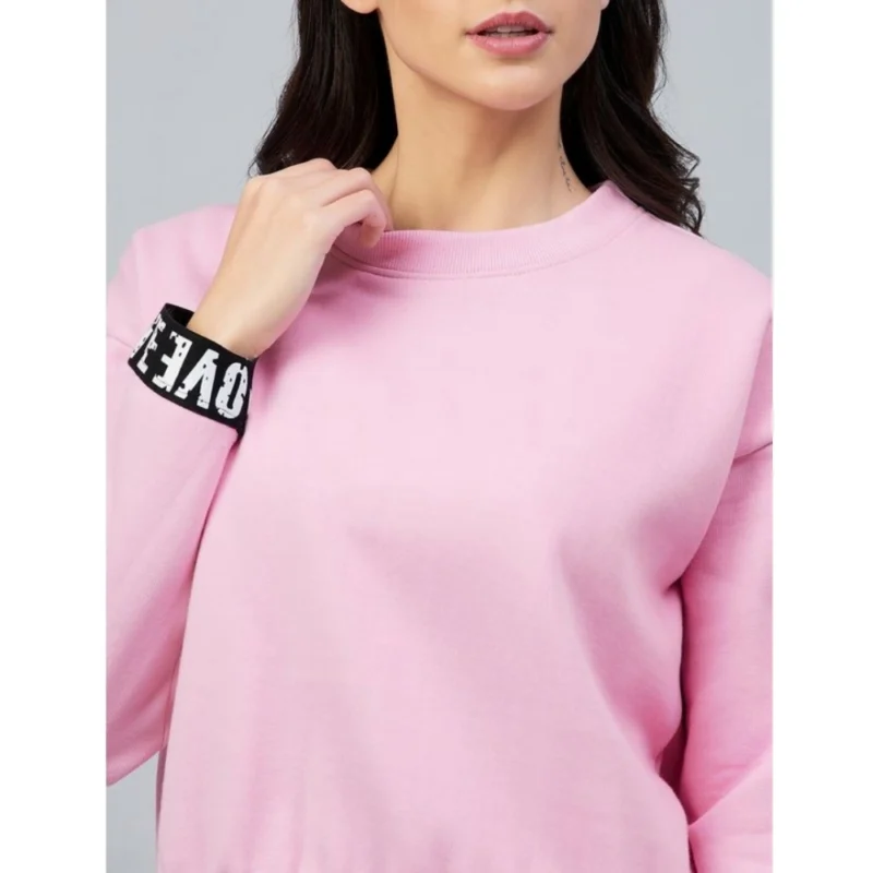 Alternative view of Women's Fleece Solid Long Sleeves Sweatshirt (Pink)