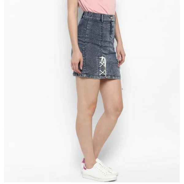 Generic Women's Denim Tie Up Buttoned Skirt (Blue) - Image 4