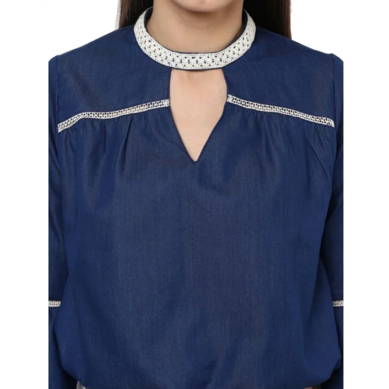 Alternative view of Women's Polyester Solid Bell Sleeve Regular Top (Blue)