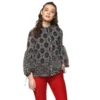 Generic Women's Polyester Printed Balloon Sleeve Top (Black - White)